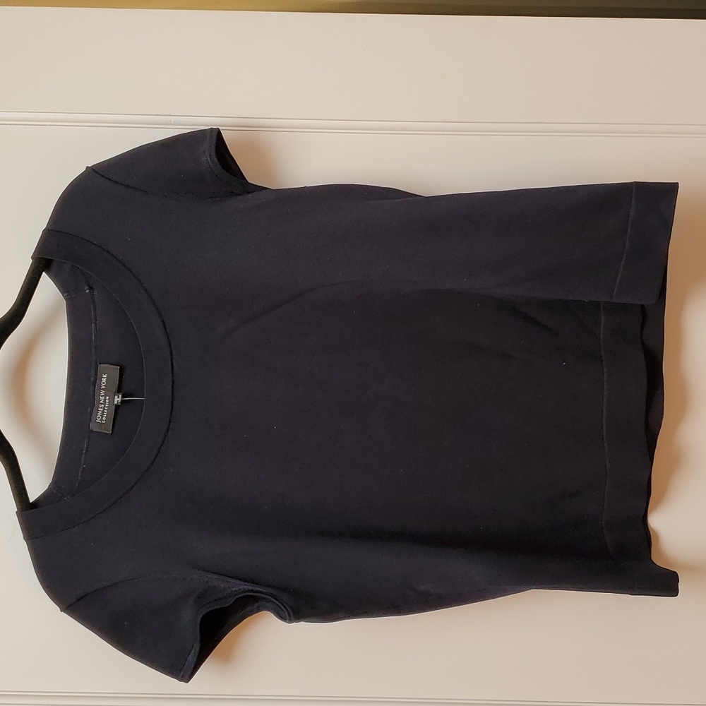 JONES NEW YORK Silk Navy Blue Top, Cap Sleeves